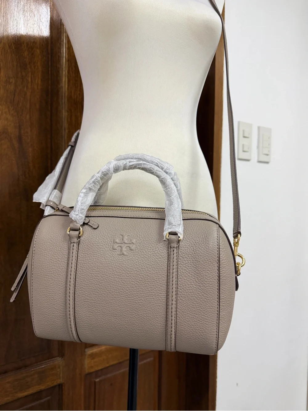 Tory Burch Thea Pebbled Leather Satchel with double starp